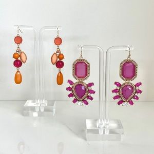 Boho Bead Rhinestone Dangle Statement Earrings Set - 2 Pairs Purple Orange Pink